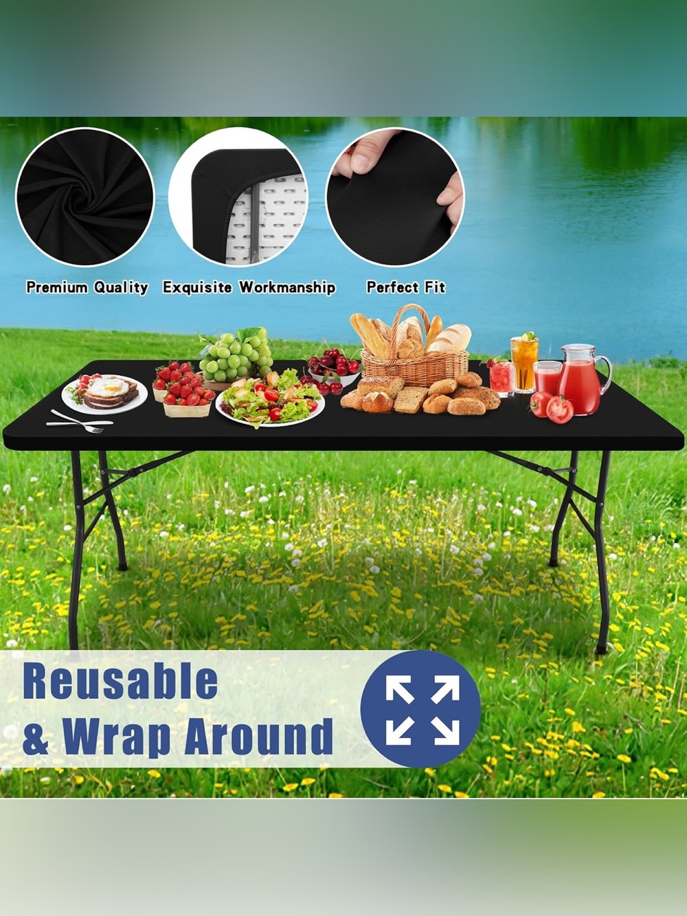 Rectangle Spandex Fitted Table Cloths, 6FT Elastic Tablecloth. New includes 2